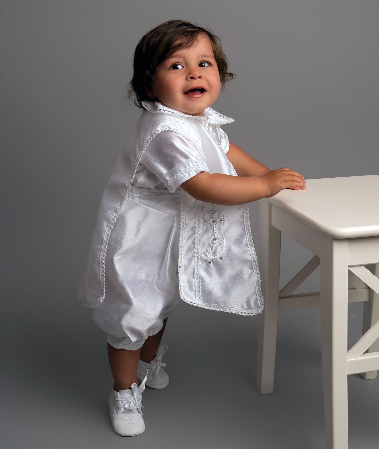 605 -  Christening Romper - 3 piece set