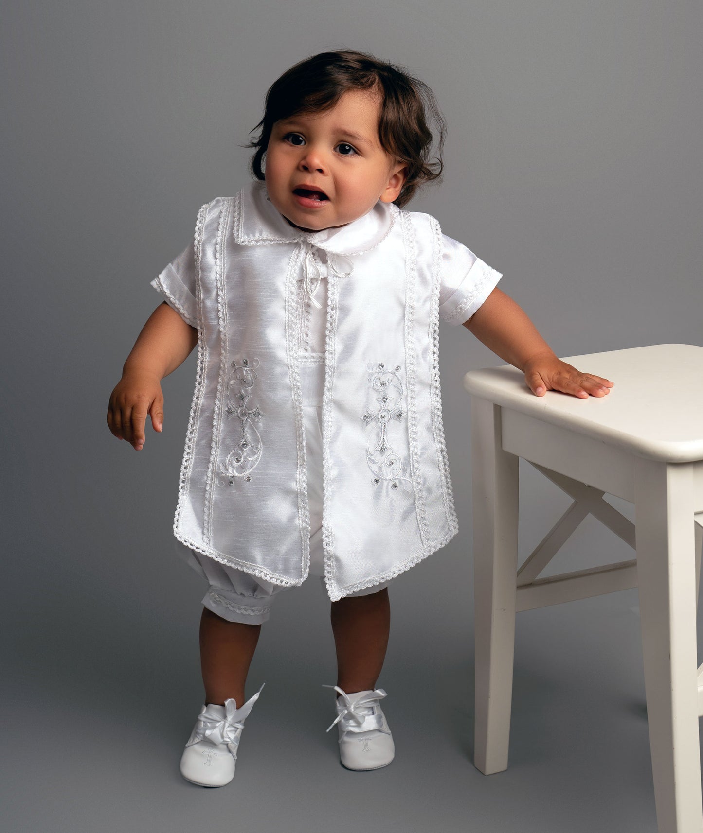 605 -  Christening Romper - 3 piece set