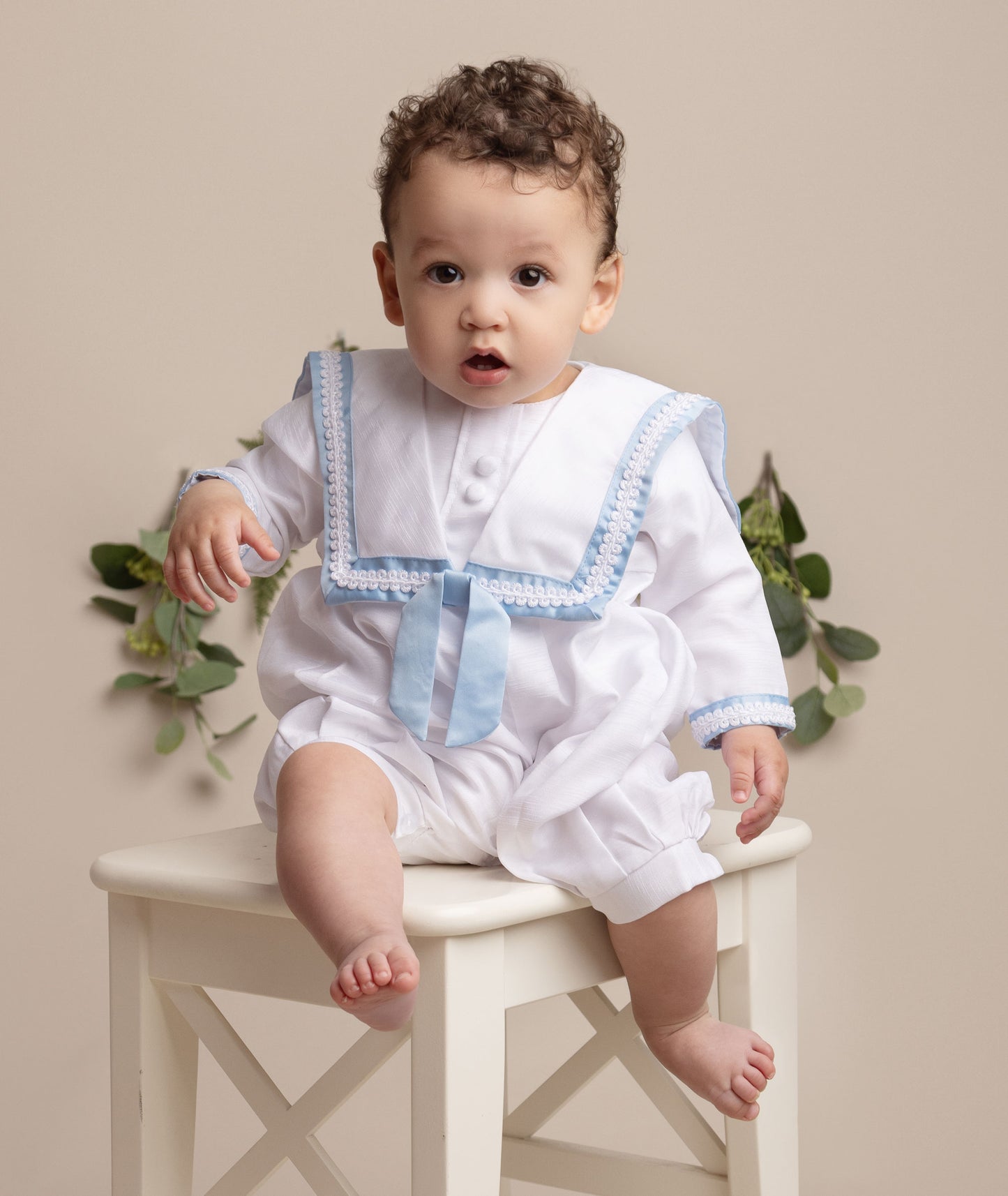 WILLIAM - Baby Boys Christening Romper with hat