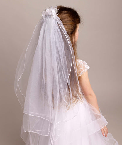 Communion Veil with Flower Headpiece comb - CMV2331