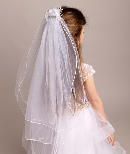 Communion Veil with Flower Headpiece comb - CMV2331