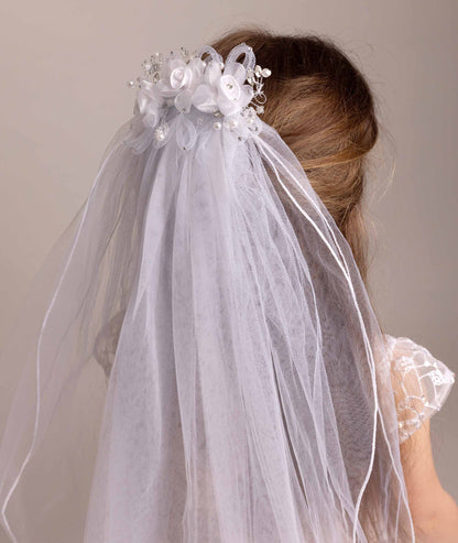 Communion Veil with Flower Headpiece comb - CMV2331