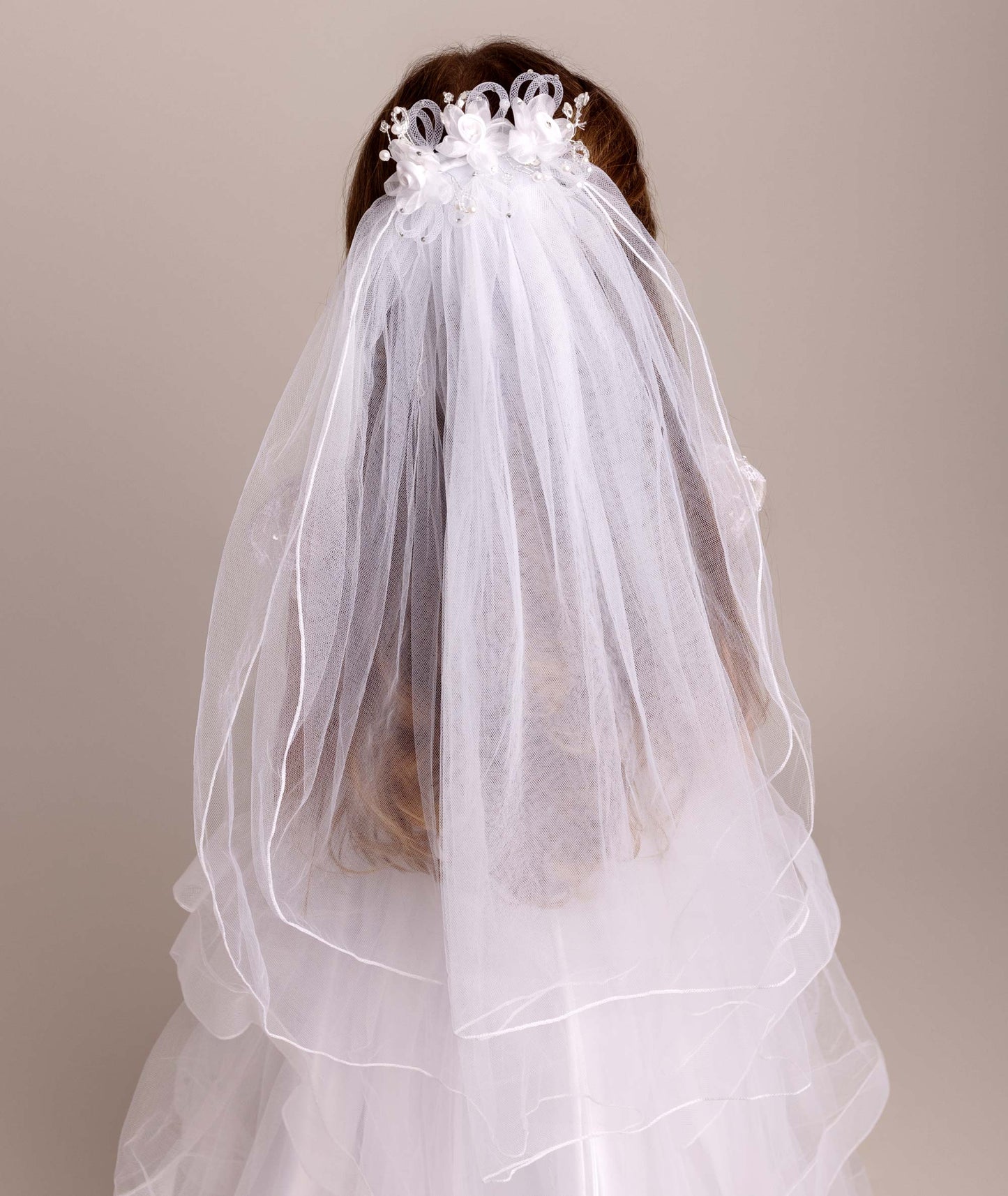 Communion Veil with Flower Headpiece comb - CMV2331