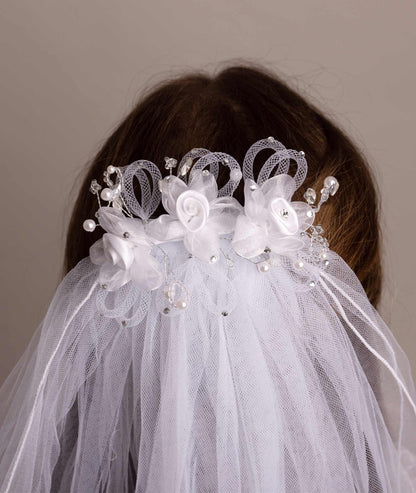 Communion Veil with Flower Headpiece comb - CMV2331