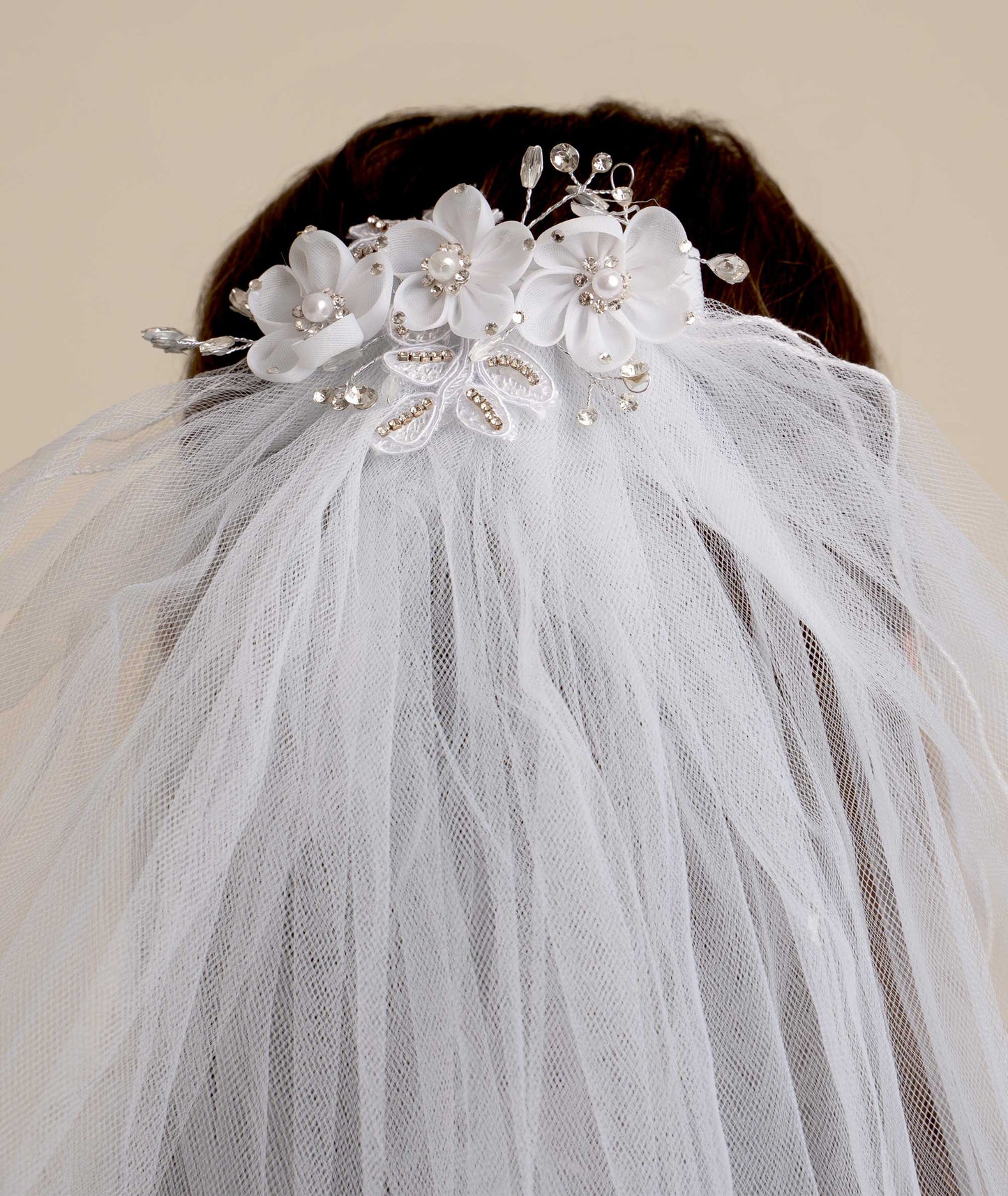 Communion Veil with Flower Headpiece comb - CMV254