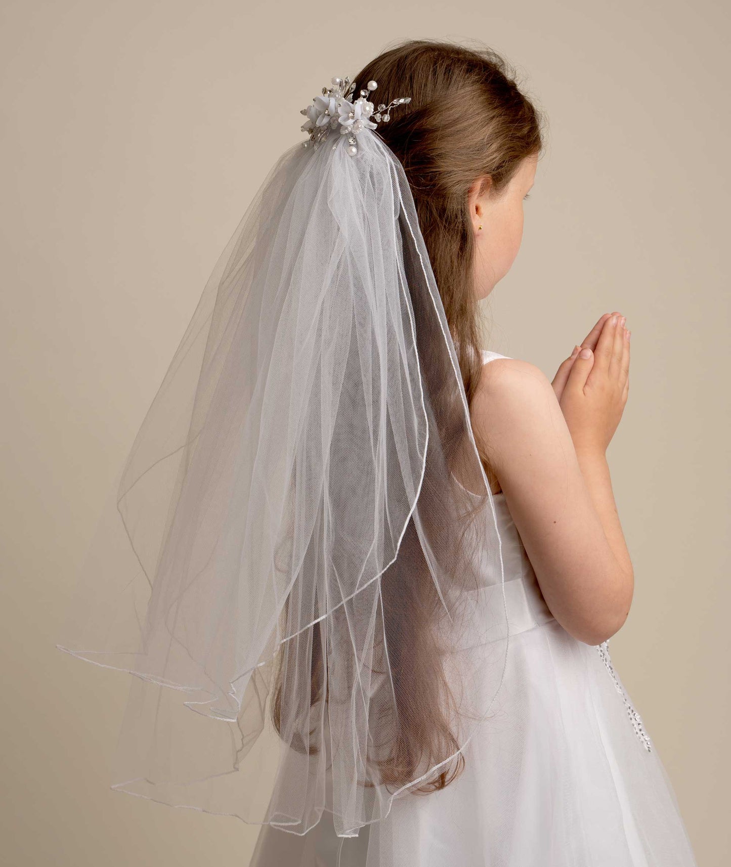 Communion Veil with Flower Headpiece comb - CMV255