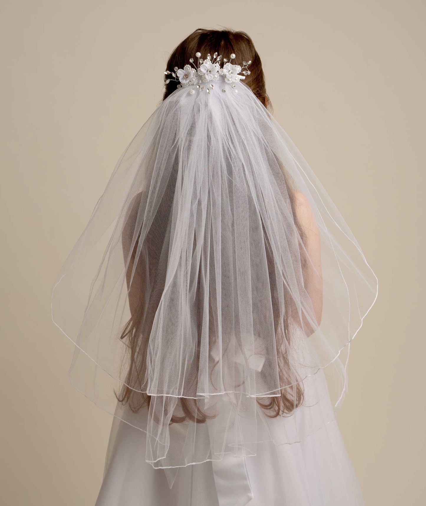 Communion Veil with Flower Headpiece comb - CMV255