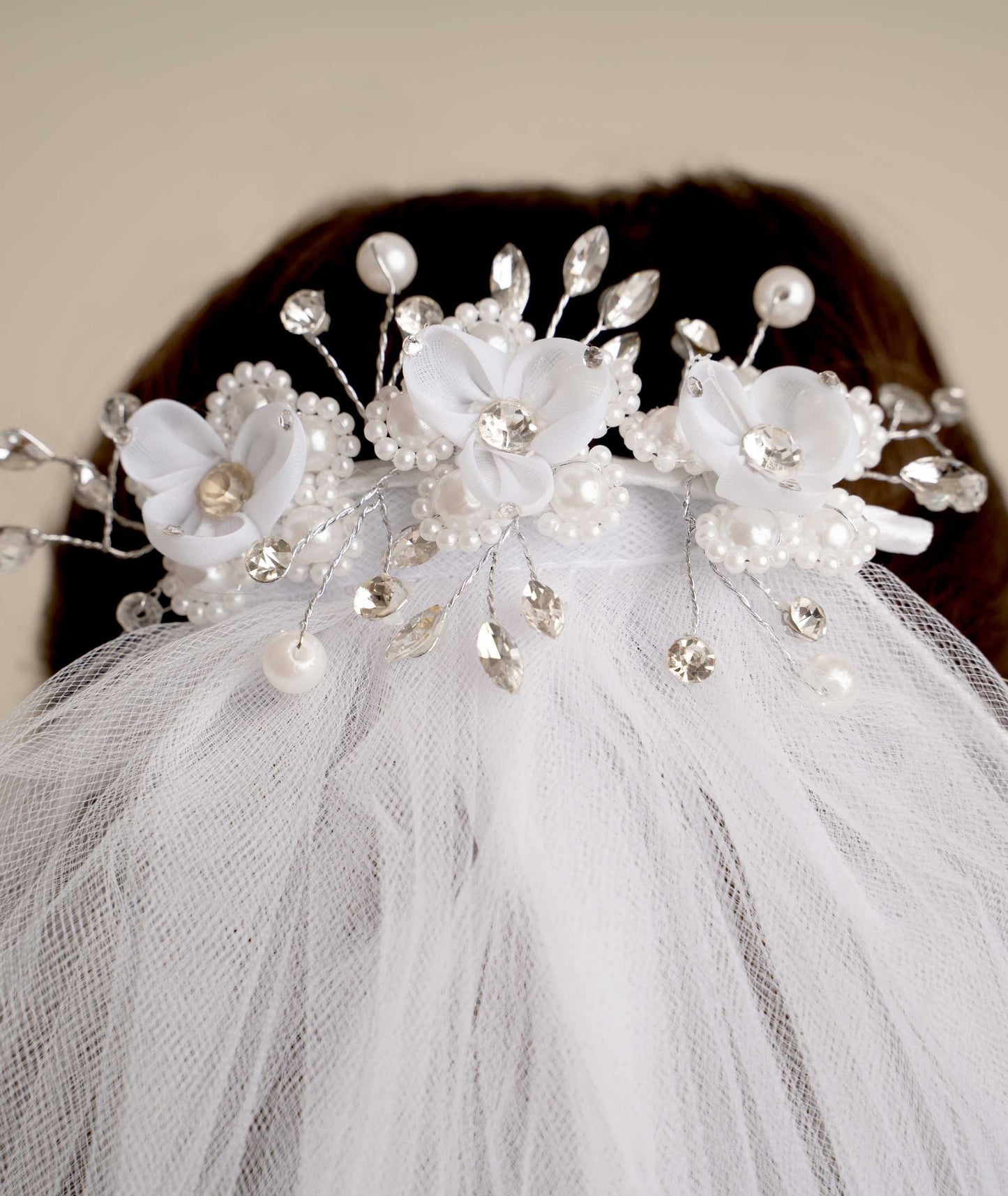 Communion Veil with Flower Headpiece comb - CMV255