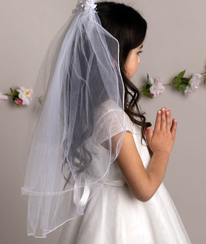 Communion Veil with Flower Headpiece comb - CMV2331