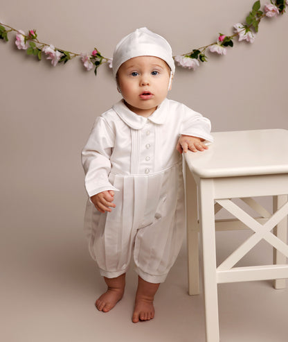 MICHAEL - Baby Boys Christening Romper with hat